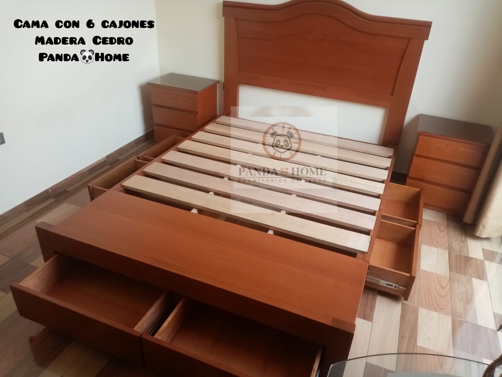 CAMA CON CAJONES ELABORADA EN FINA MADERA CEDRO