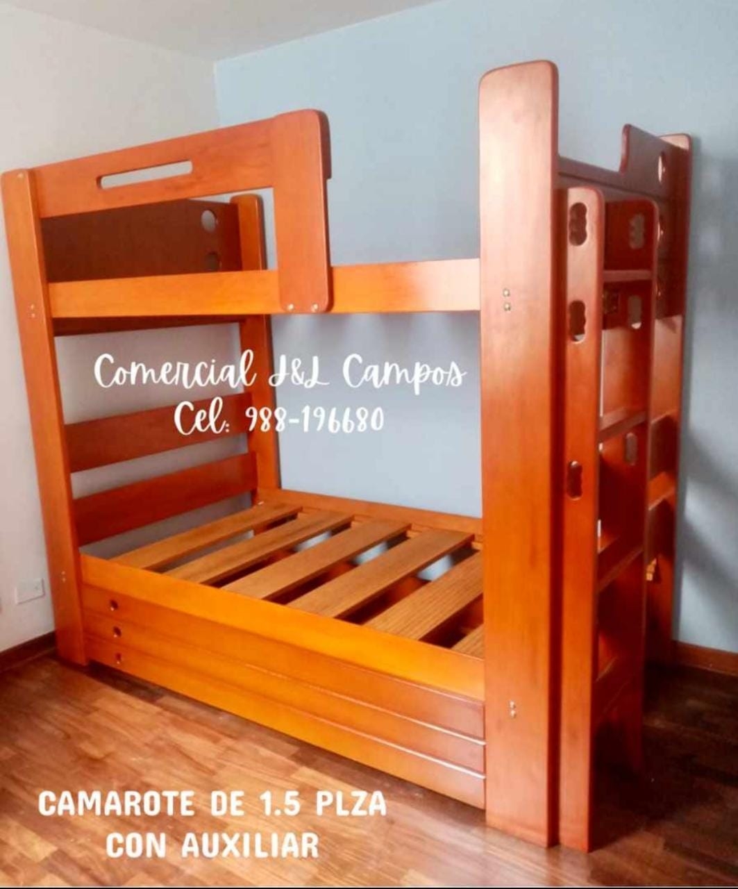 CAMAROTE 1.5PLZ CON AUXILIAR ELABORADO EN MADERA CEDRO