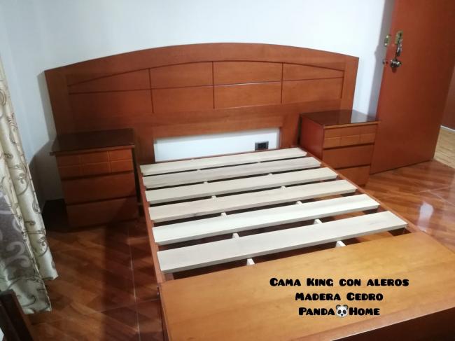 CAMA KING CON ALERO MADERA CEDRO.